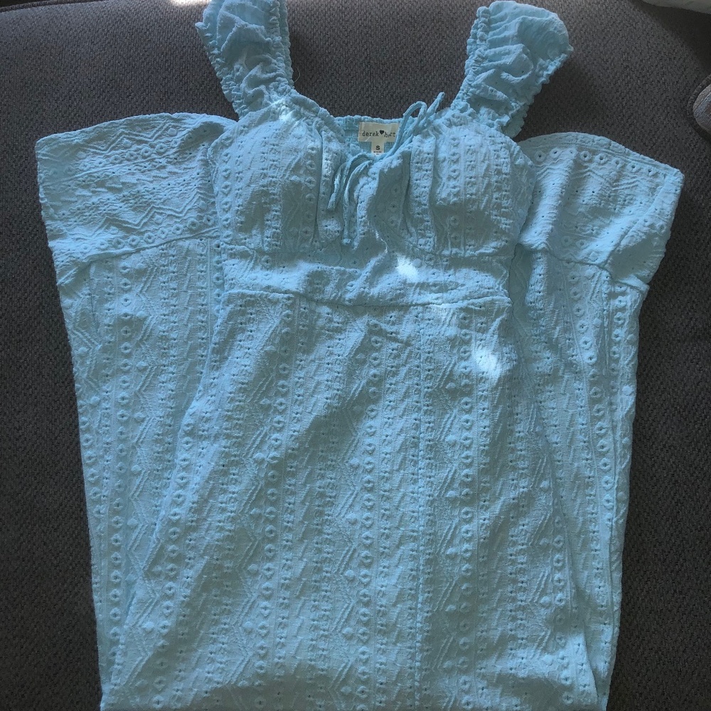 NWT Derek Heart Bohemian Pattern Light Blue Short Sleeve Small Dress